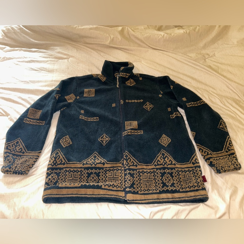 WOOLRICH green and brown Aztec fleece